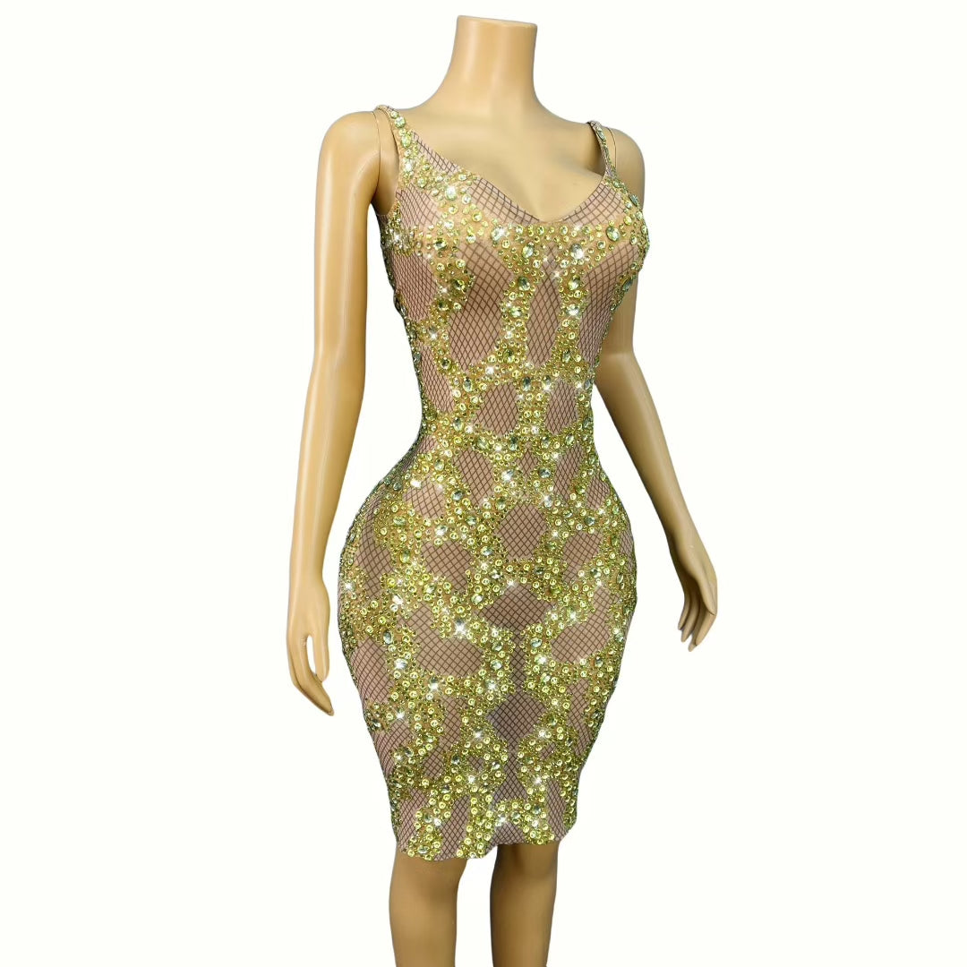CELESINYI Jinkela Crystal Vine Midi Dress