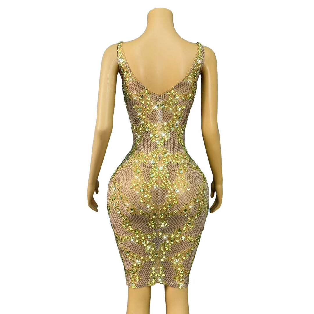 CELESINYI Jinkela Crystal Vine Midi Dress