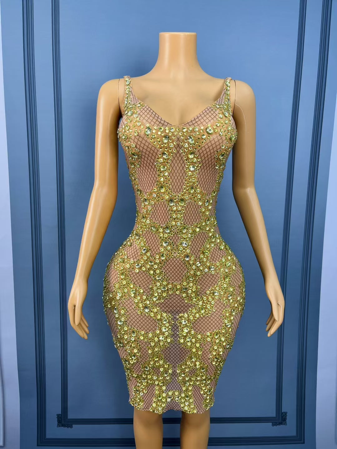CELESINYI Jinkela Crystal Vine Midi Dress