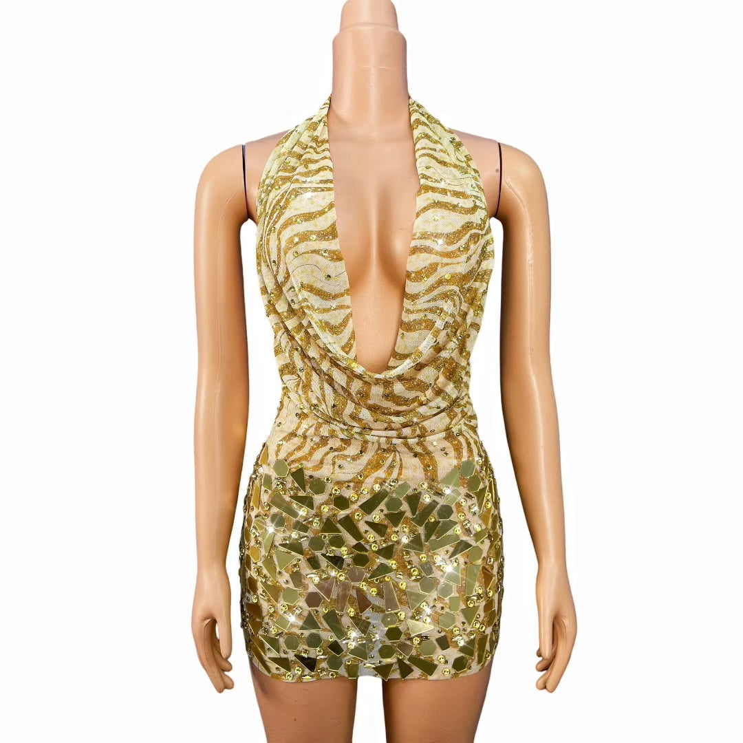 CELESINYI Jinsui Crystal Zebra Mini Dress