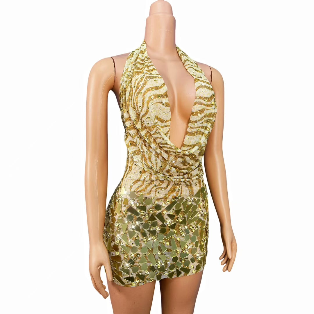 CELESINYI Jinsui Crystal Zebra Mini Dress