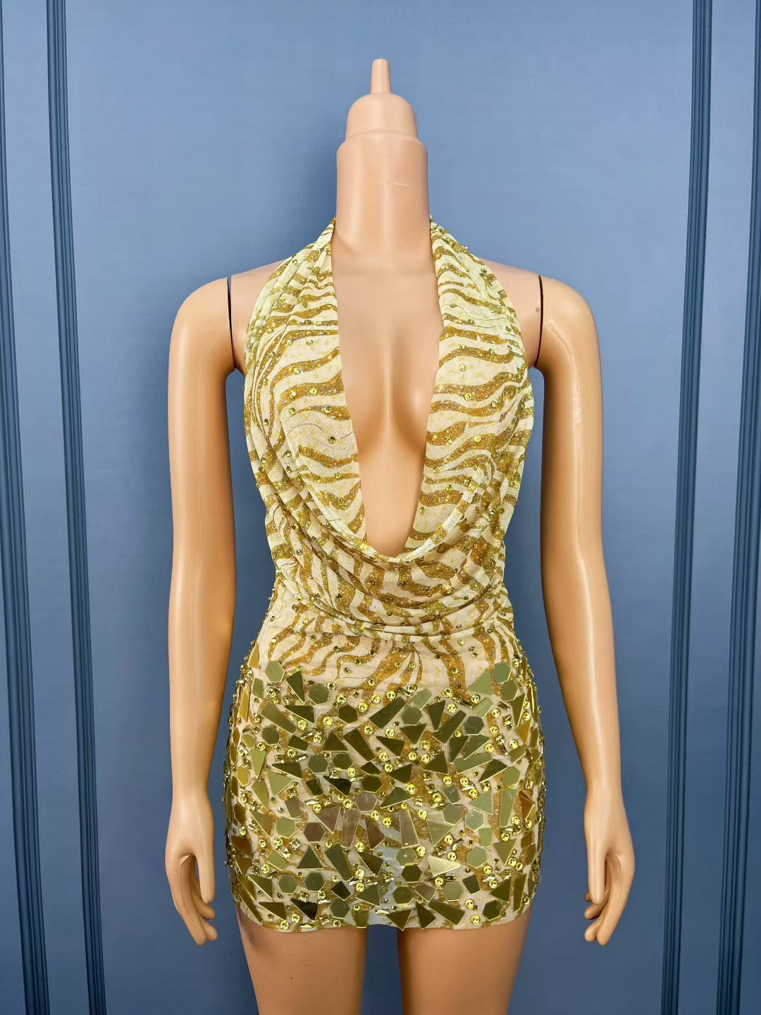 CELESINYI Jinsui Crystal Zebra Mini Dress