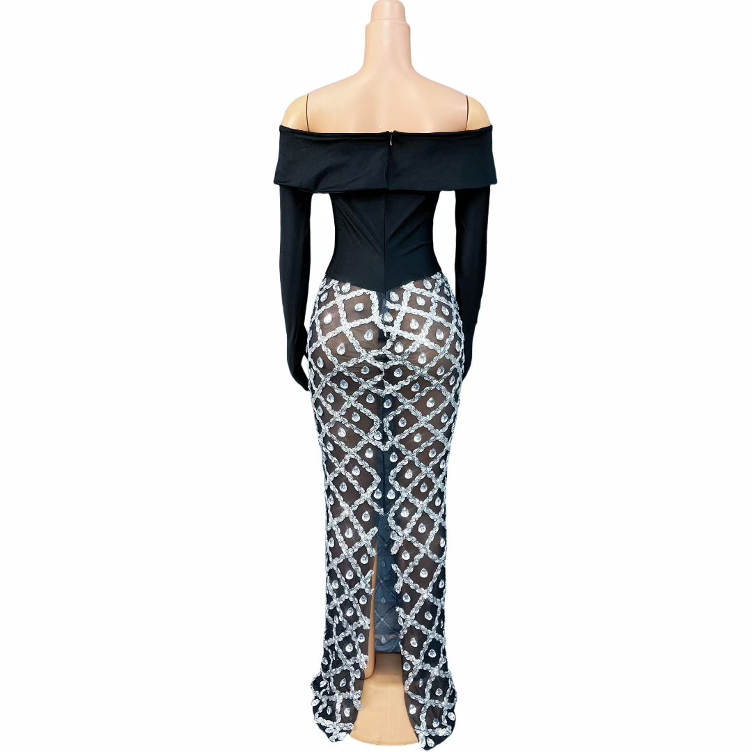 CELESINYI Heben Crystal Glove Mermaid Gown