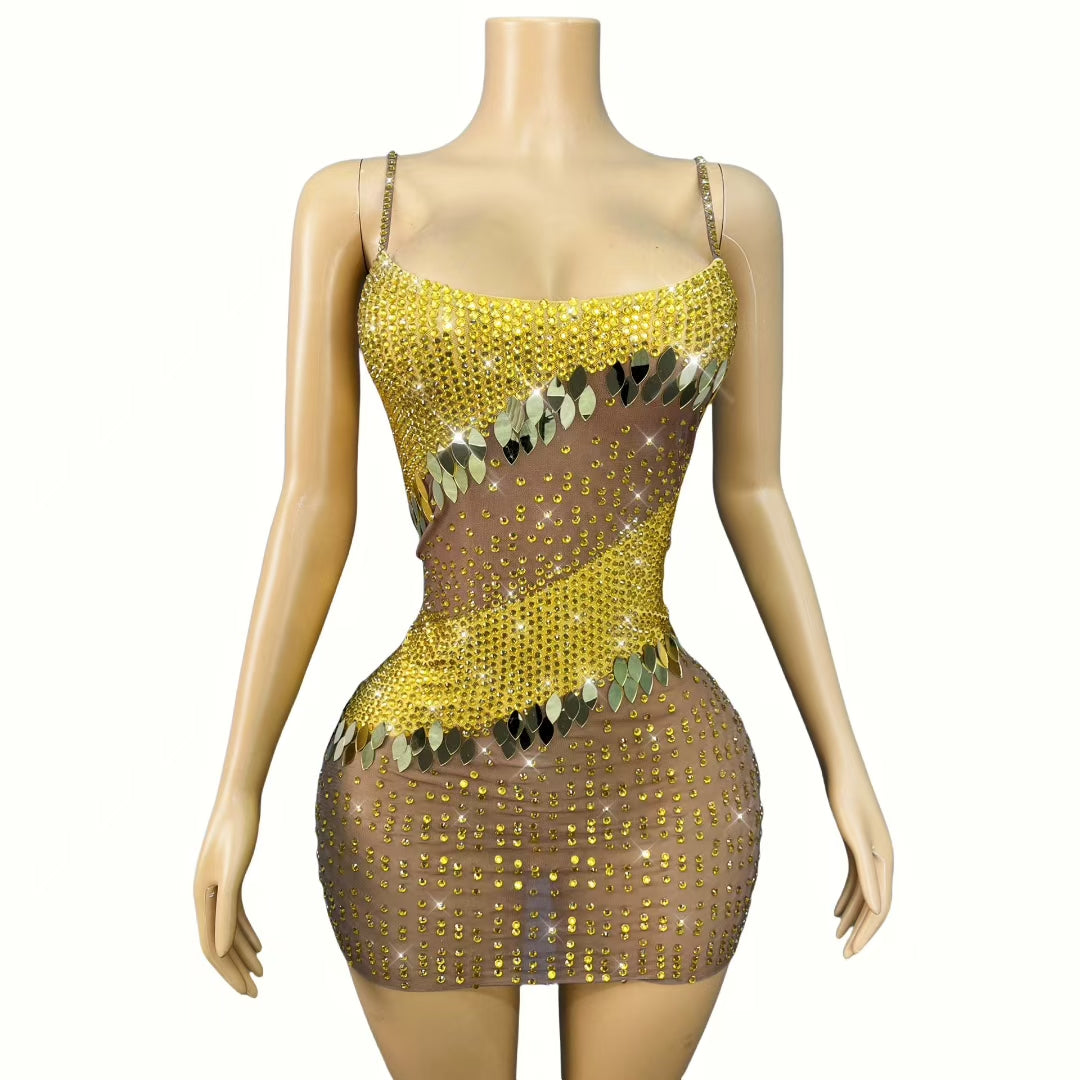 CELESINYI Eyu Crystal Leaf Mini Dress