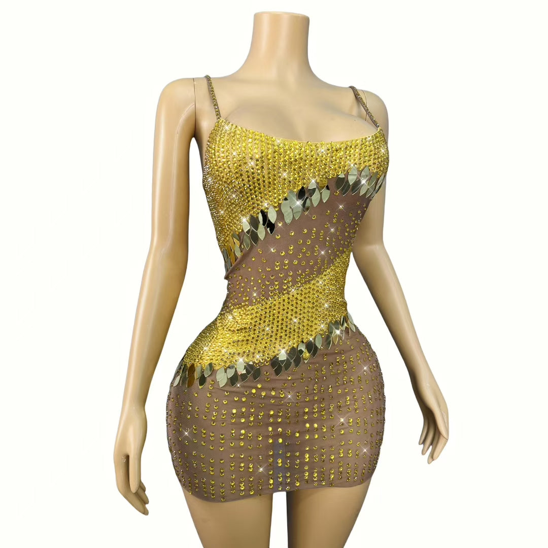 CELESINYI Eyu Crystal Leaf Mini Dress