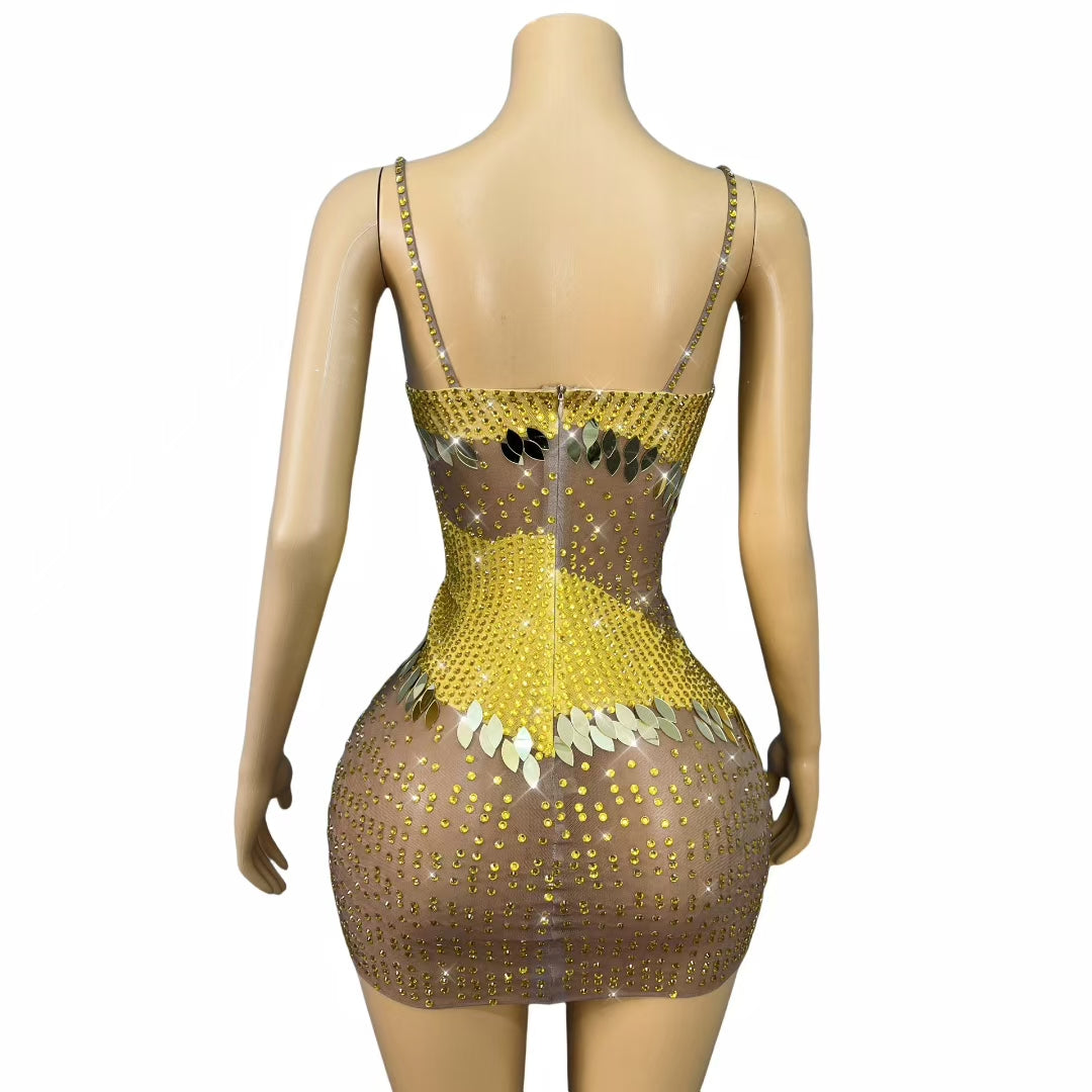 CELESINYI Eyu Crystal Leaf Mini Dress