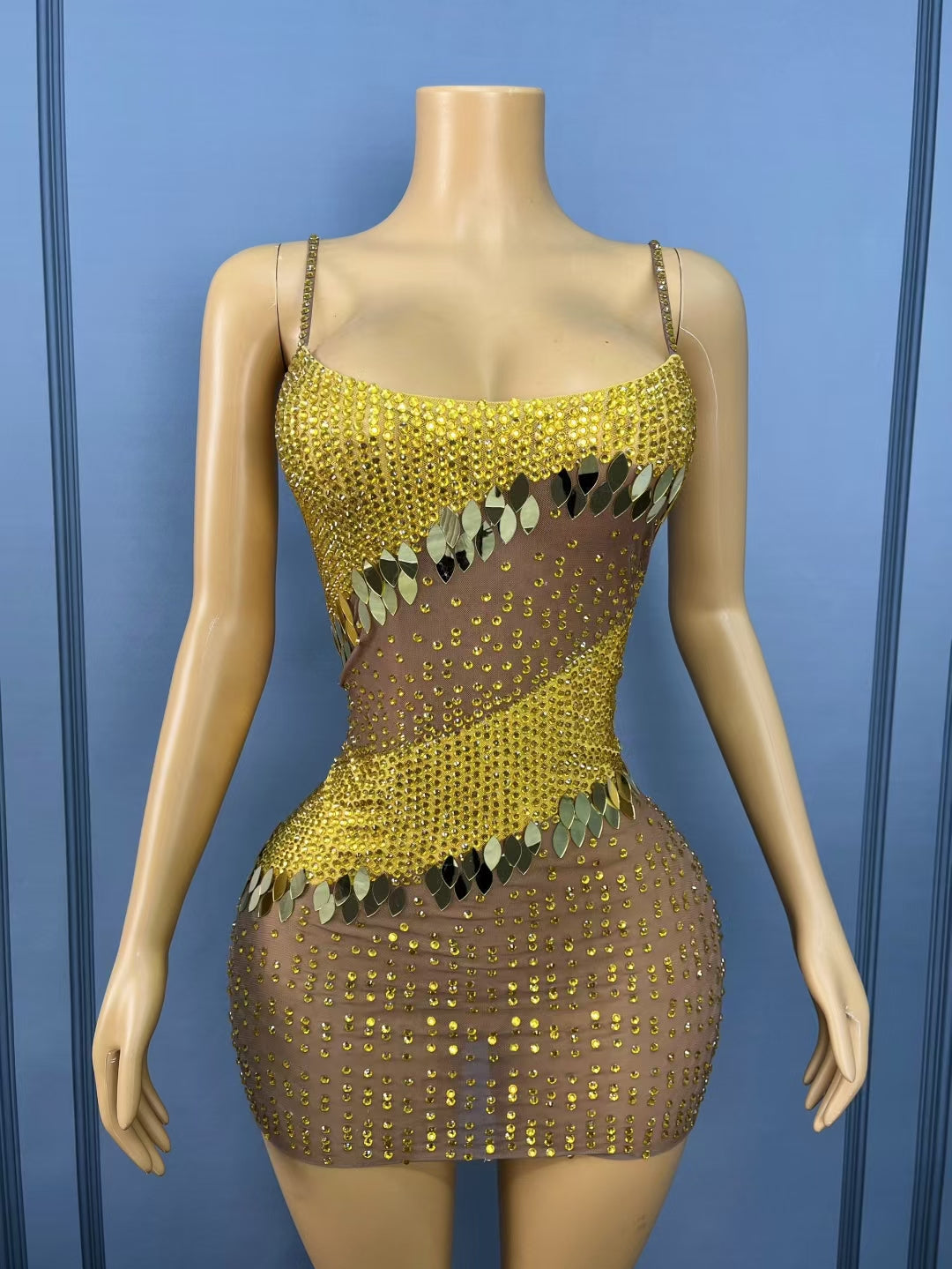 CELESINYI Eyu Crystal Leaf Mini Dress