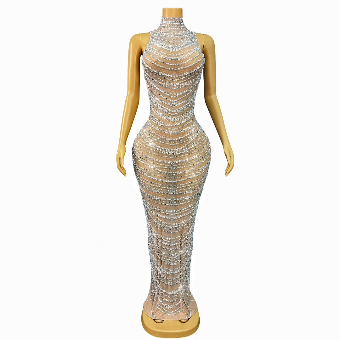 CELESINYI Canyong Crystal Pearl Gown