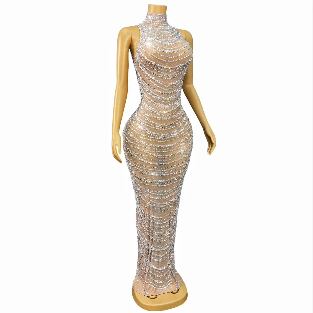 CELESINYI Canyong Crystal Pearl Gown