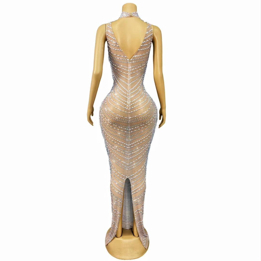 CELESINYI Canyong Crystal Pearl Gown