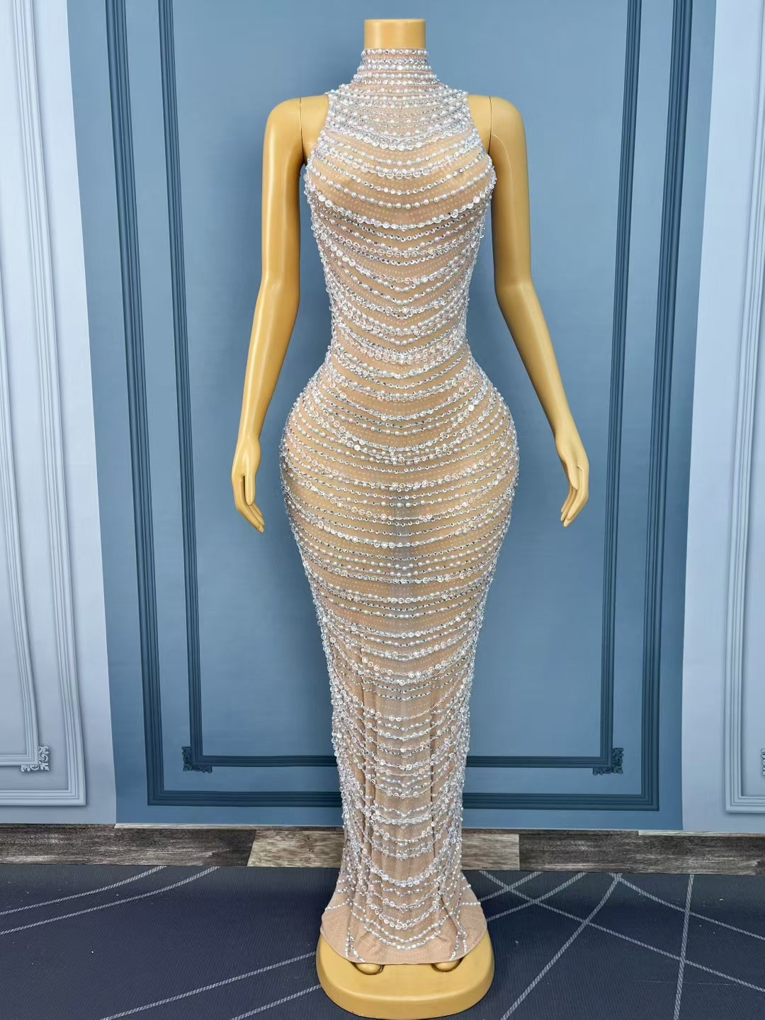 CELESINYI Canyong Crystal Pearl Gown