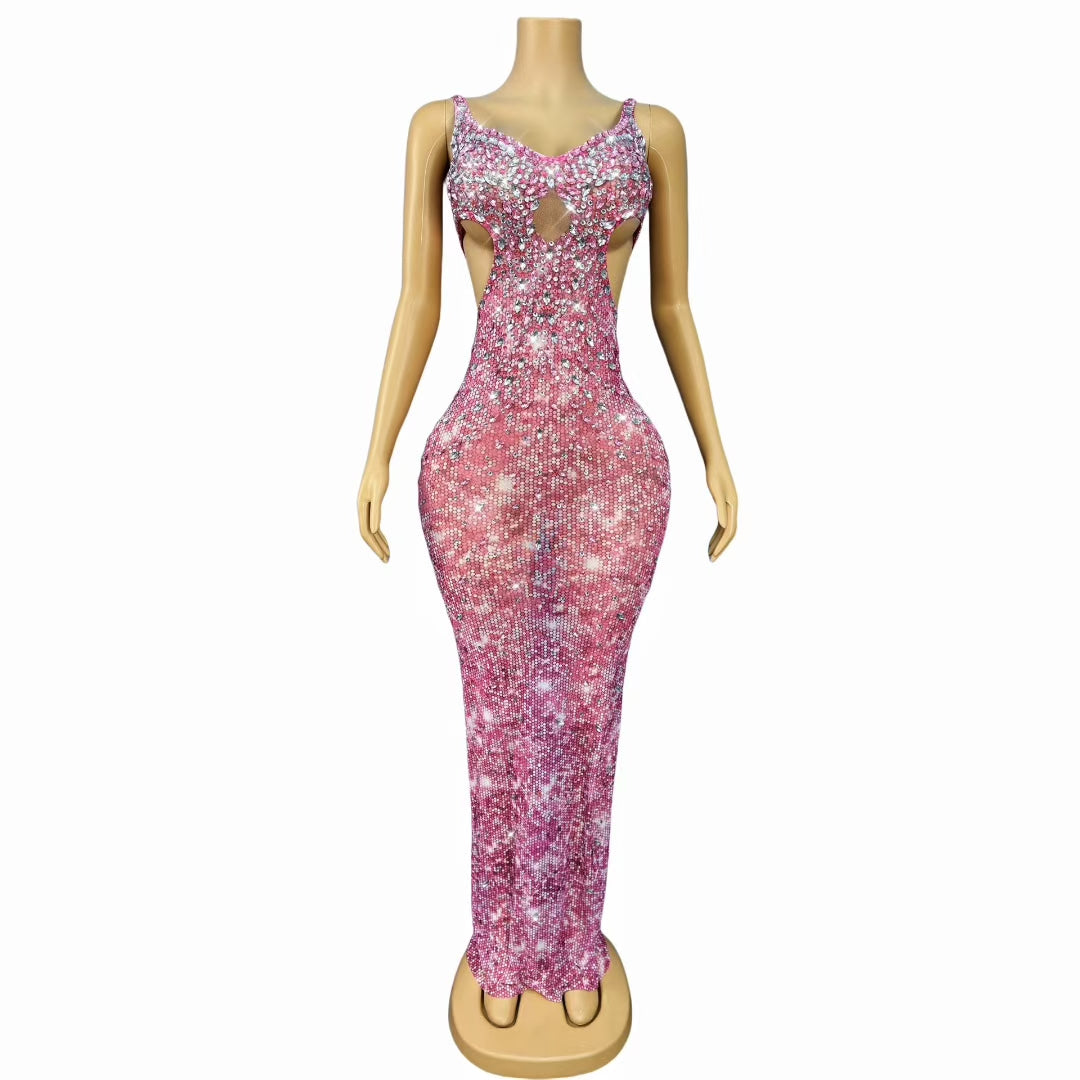 CELESINYI Huami Crystal Pink Mermaid Gown