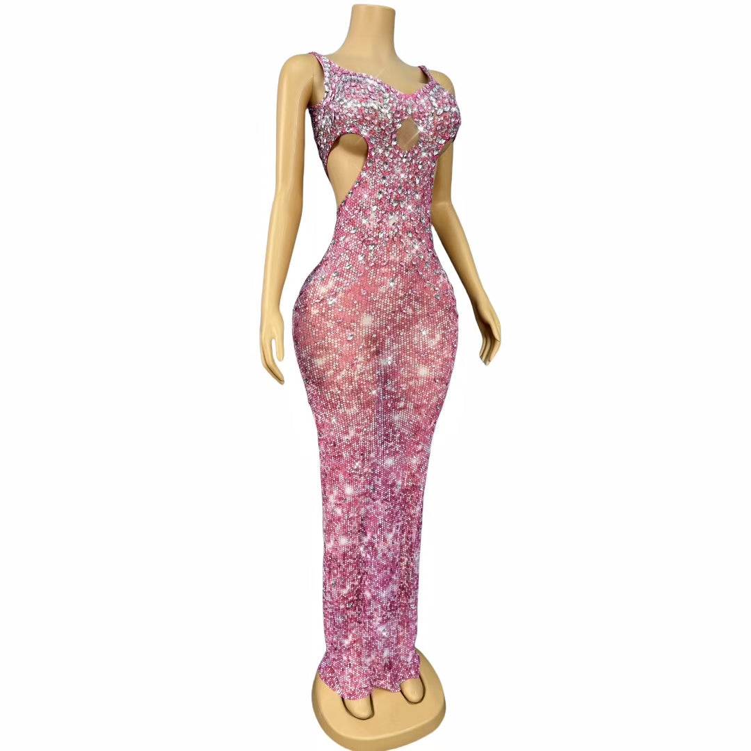 CELESINYI Huami Crystal Pink Mermaid Gown