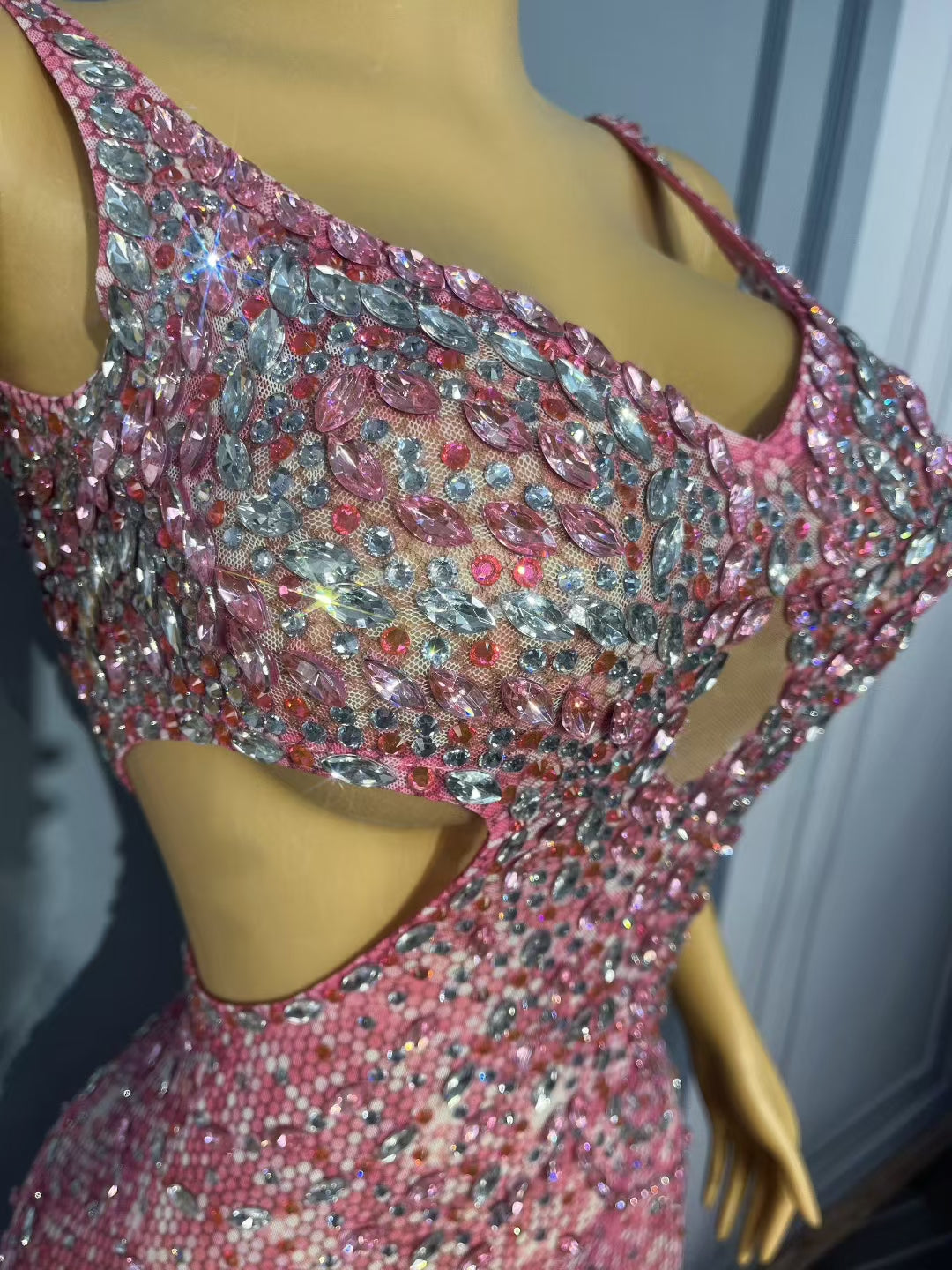 CELESINYI Huami Crystal Pink Mermaid Gown