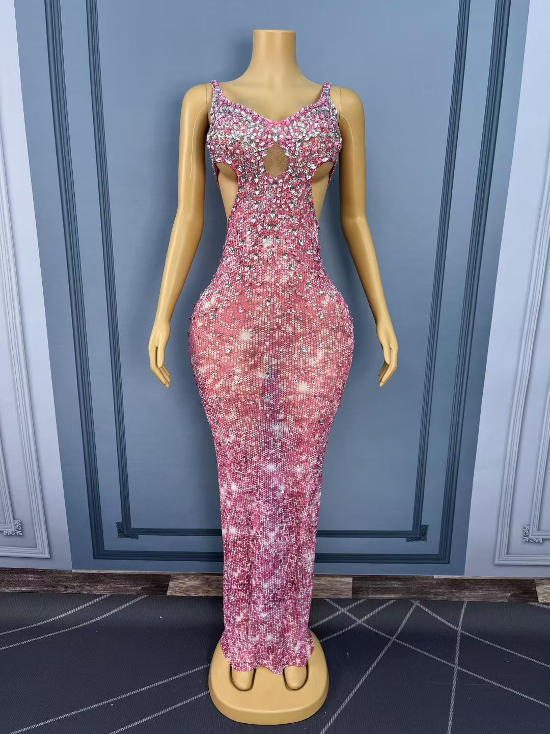 CELESINYI Huami Crystal Pink Mermaid Gown