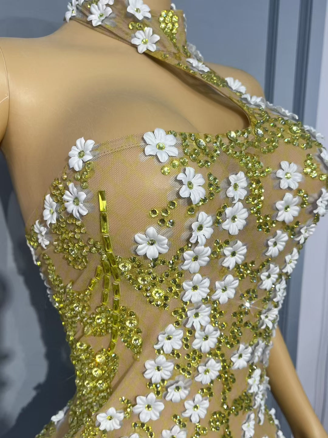 CELESINYI Jinyinhua Crystal Honey Mini Dress