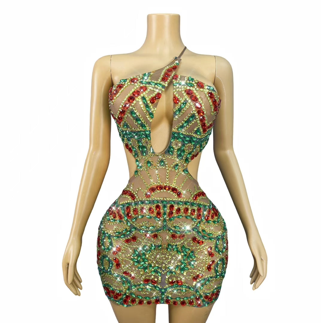 CELESINYI Aiji Crystal Egypt Mini Dress