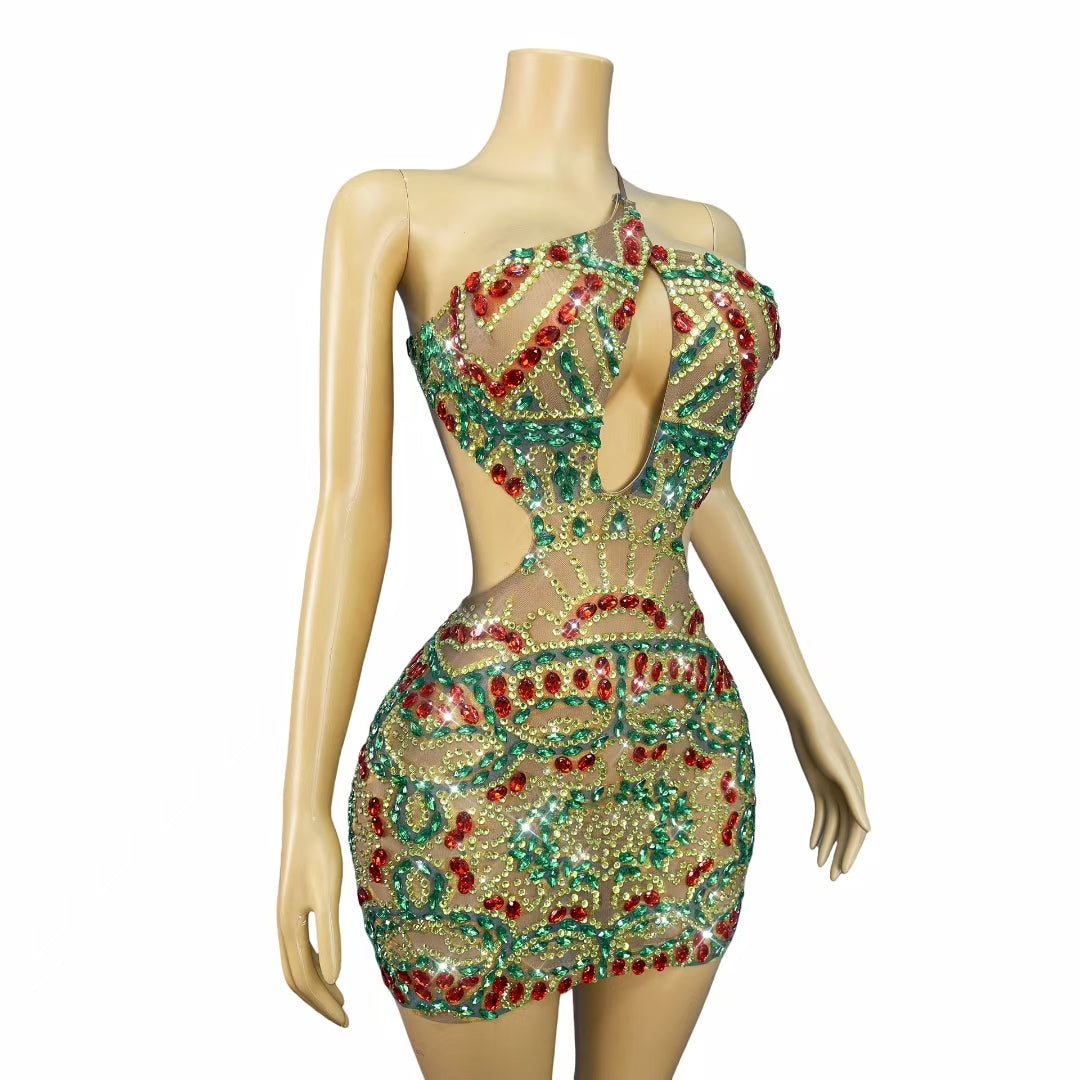 CELESINYI Aiji Crystal Egypt Mini Dress