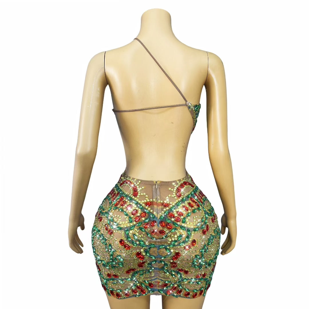 CELESINYI Aiji Crystal Egypt Mini Dress