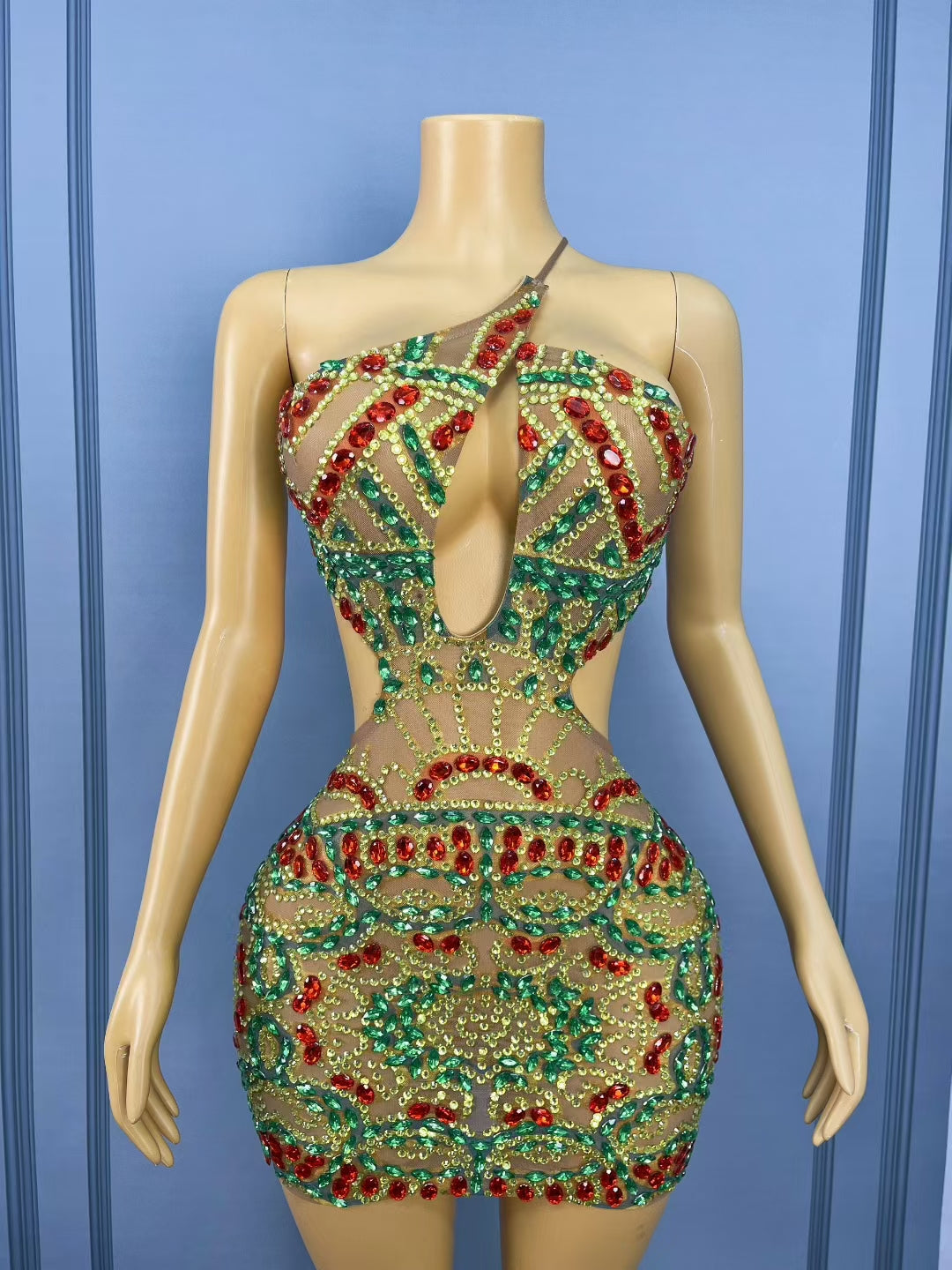 CELESINYI Aiji Crystal Egypt Mini Dress