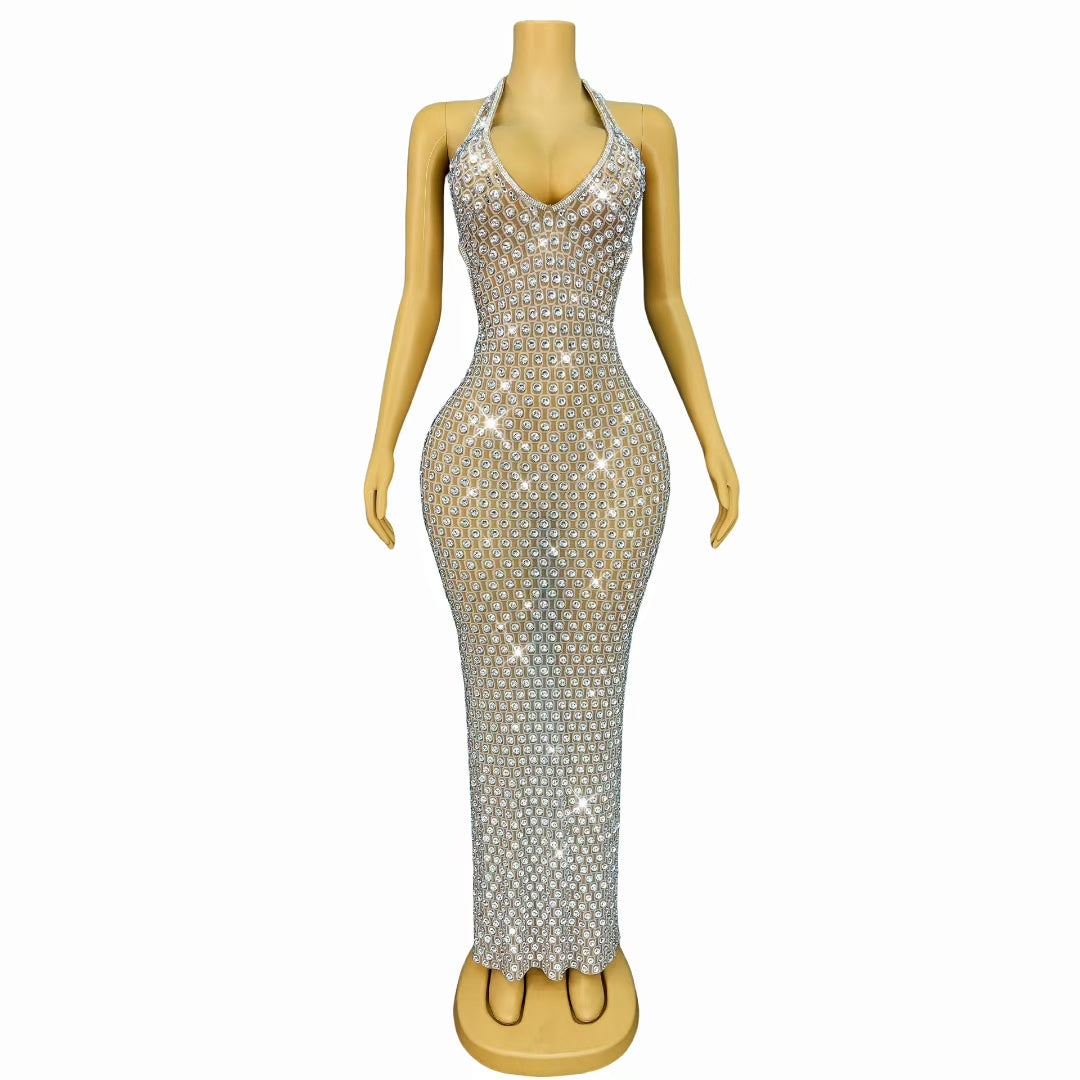 CELESINYI Pailian Crystal Grid Gown