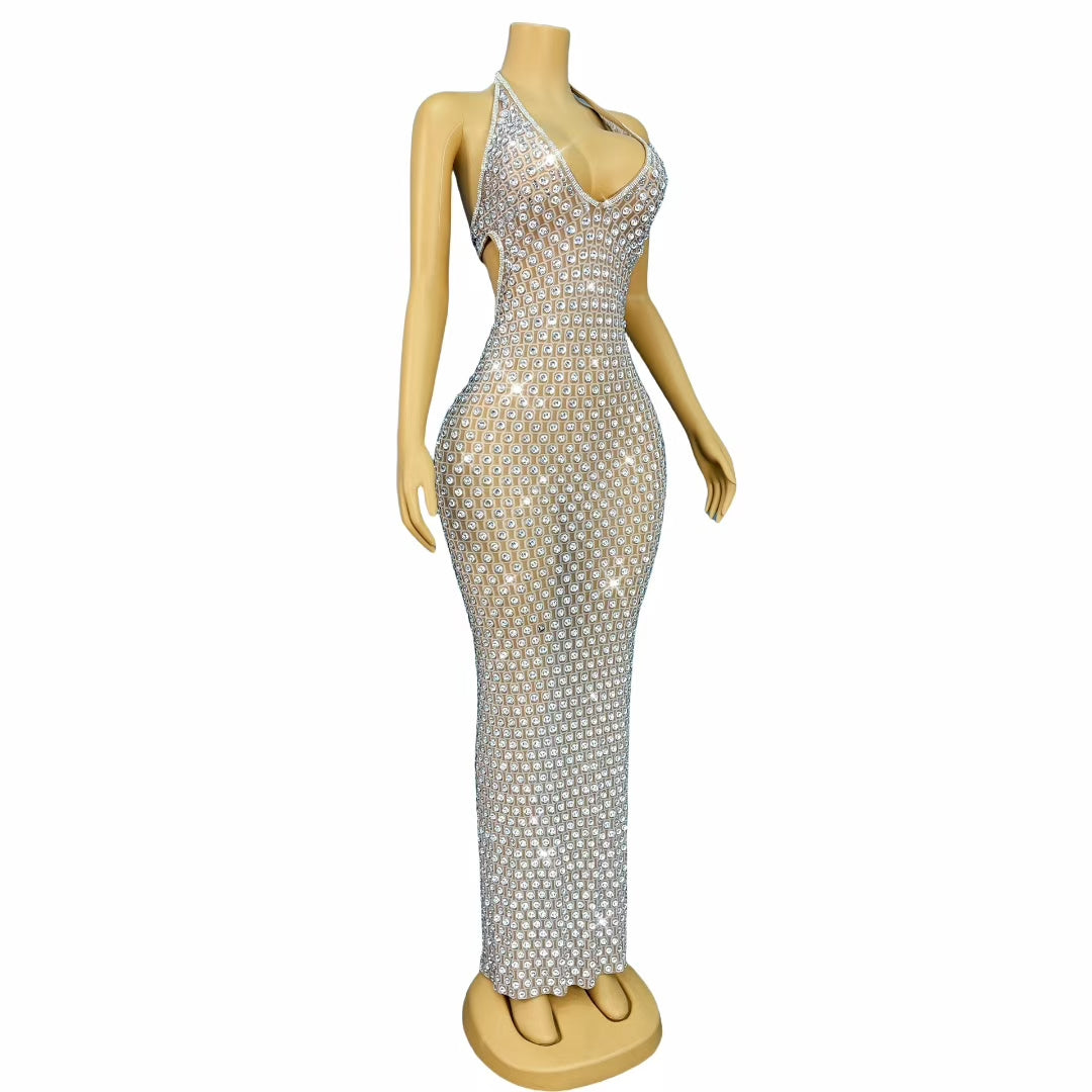 CELESINYI Pailian Crystal Grid Gown