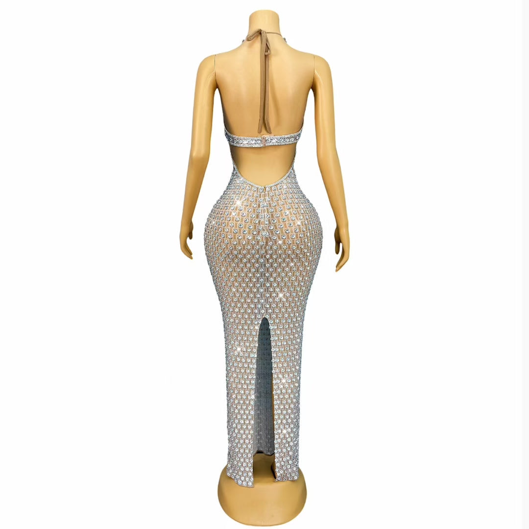 CELESINYI Pailian Crystal Grid Gown