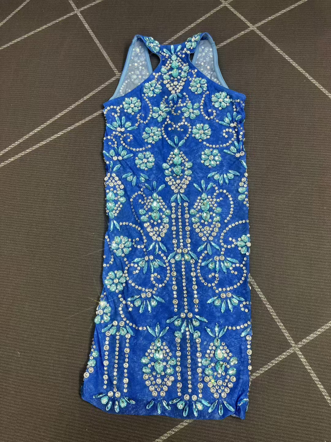 CELESINYI Lanqingshi Crystal Cobalt Mini Dress