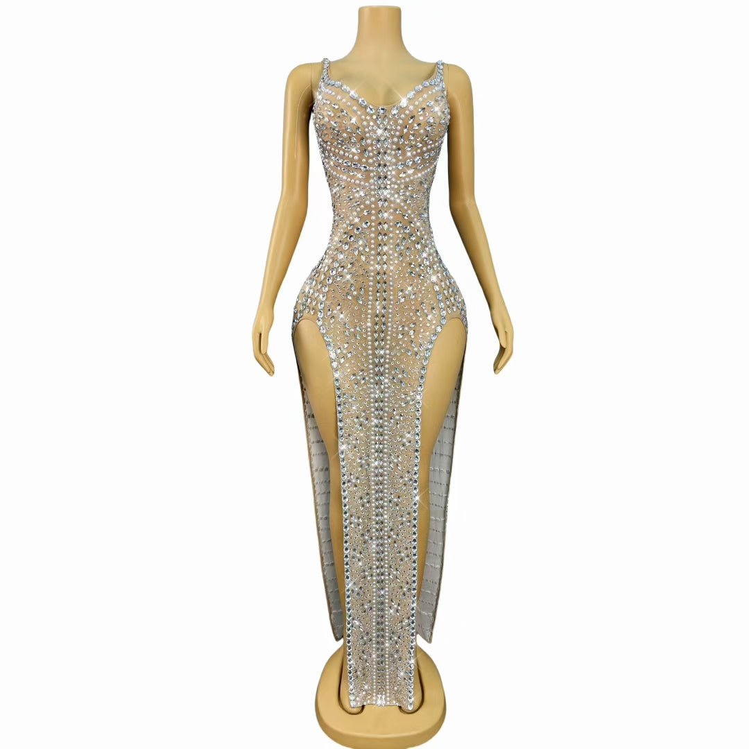 CELESINYI Shuangkai Crystal Double Slit Gown