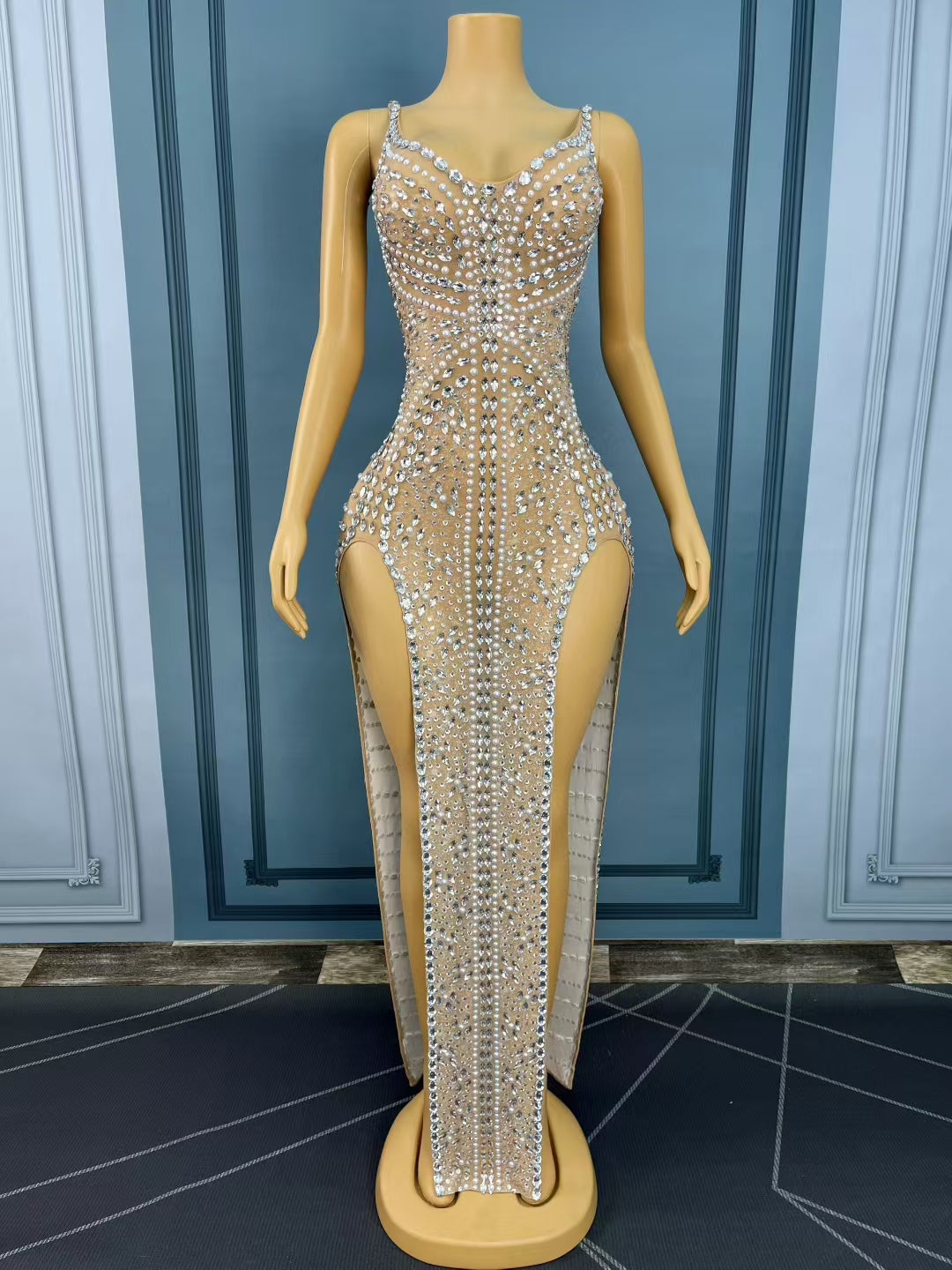 CELESINYI Shuangkai Crystal Double Slit Gown