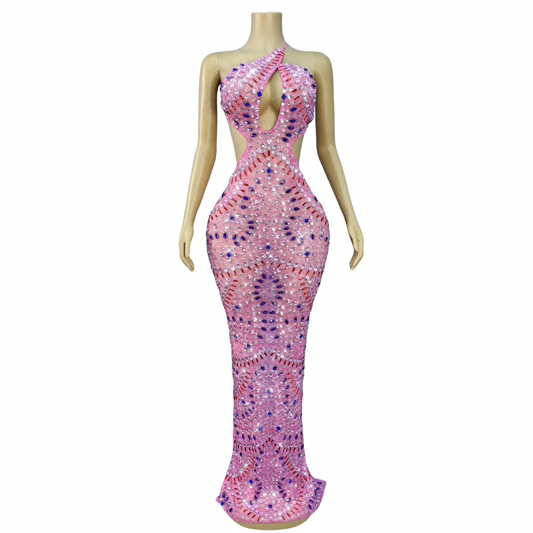 CELESINYI Gaolufen Crystal Pink Mini Dress