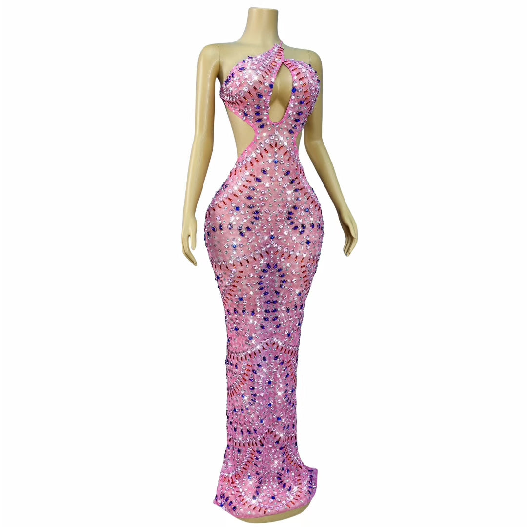 CELESINYI Gaolufen Crystal Pink Mini Dress