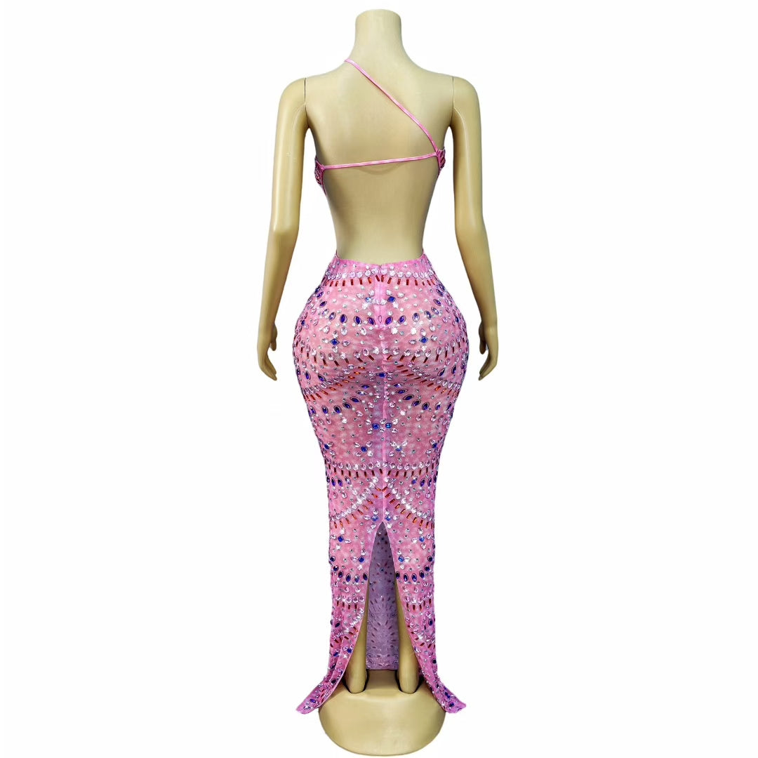 CELESINYI Gaolufen Crystal Pink Mini Dress