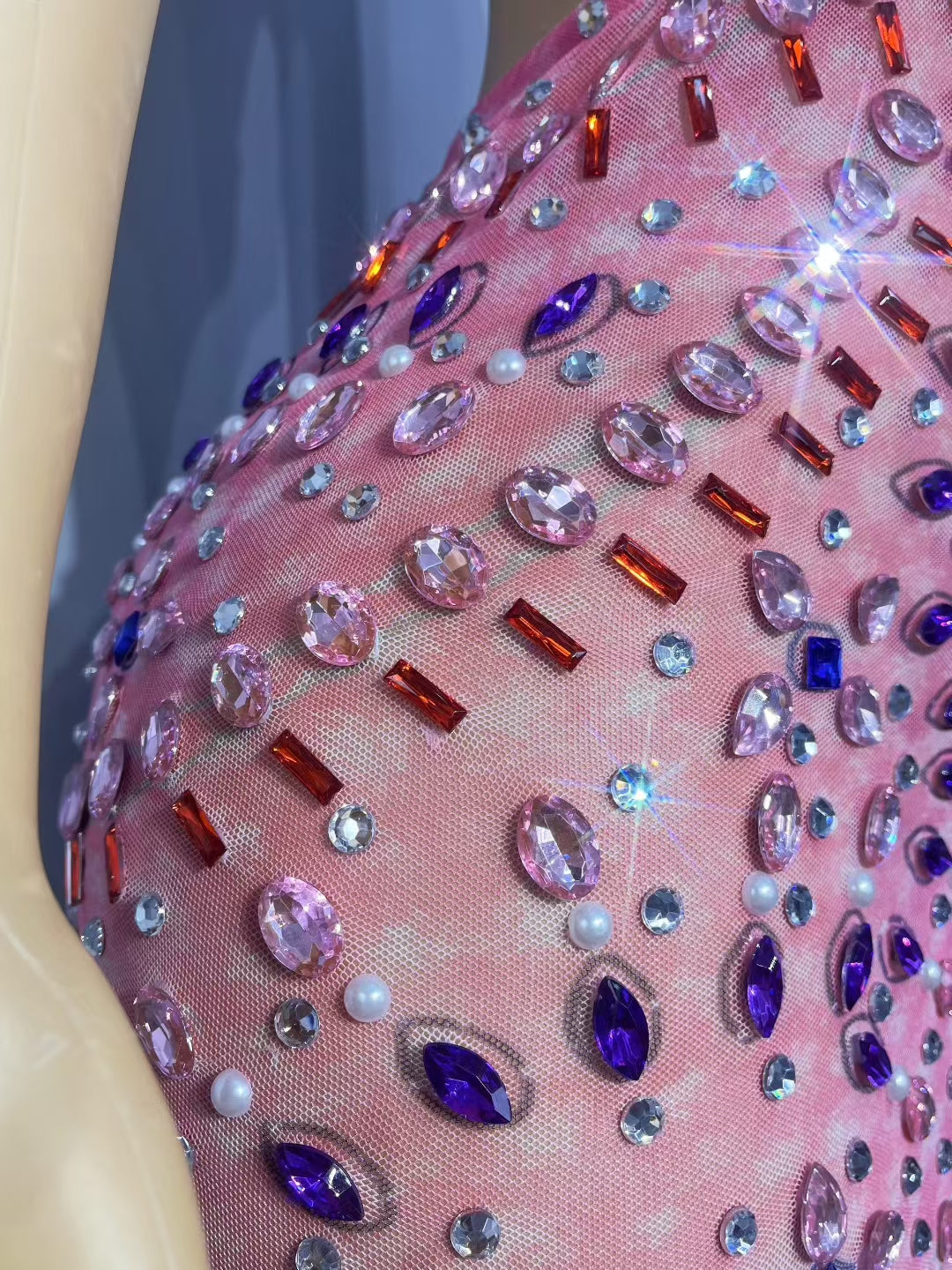 CELESINYI Gaolufen Crystal Pink Mini Dress