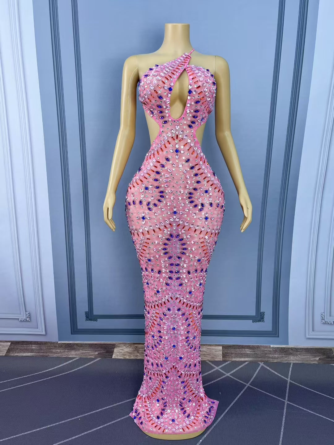 CELESINYI Gaolufen Crystal Pink Mini Dress