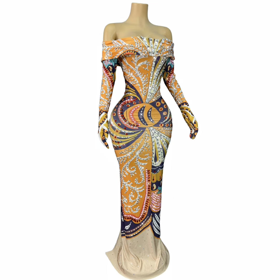 CELESINYI Fenghuangcaixia Crystal Print Mini Dress