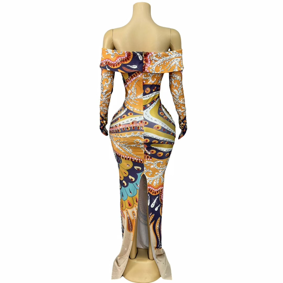 CELESINYI Fenghuangcaixia Crystal Print Mini Dress
