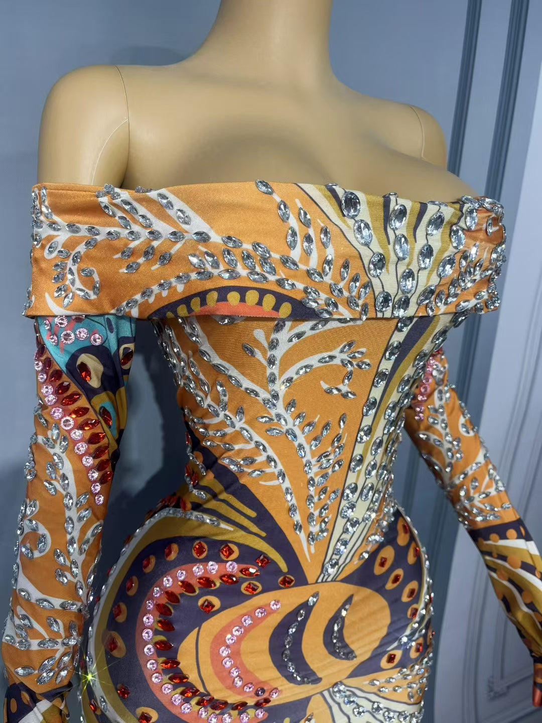 CELESINYI Fenghuangcaixia Crystal Print Mini Dress