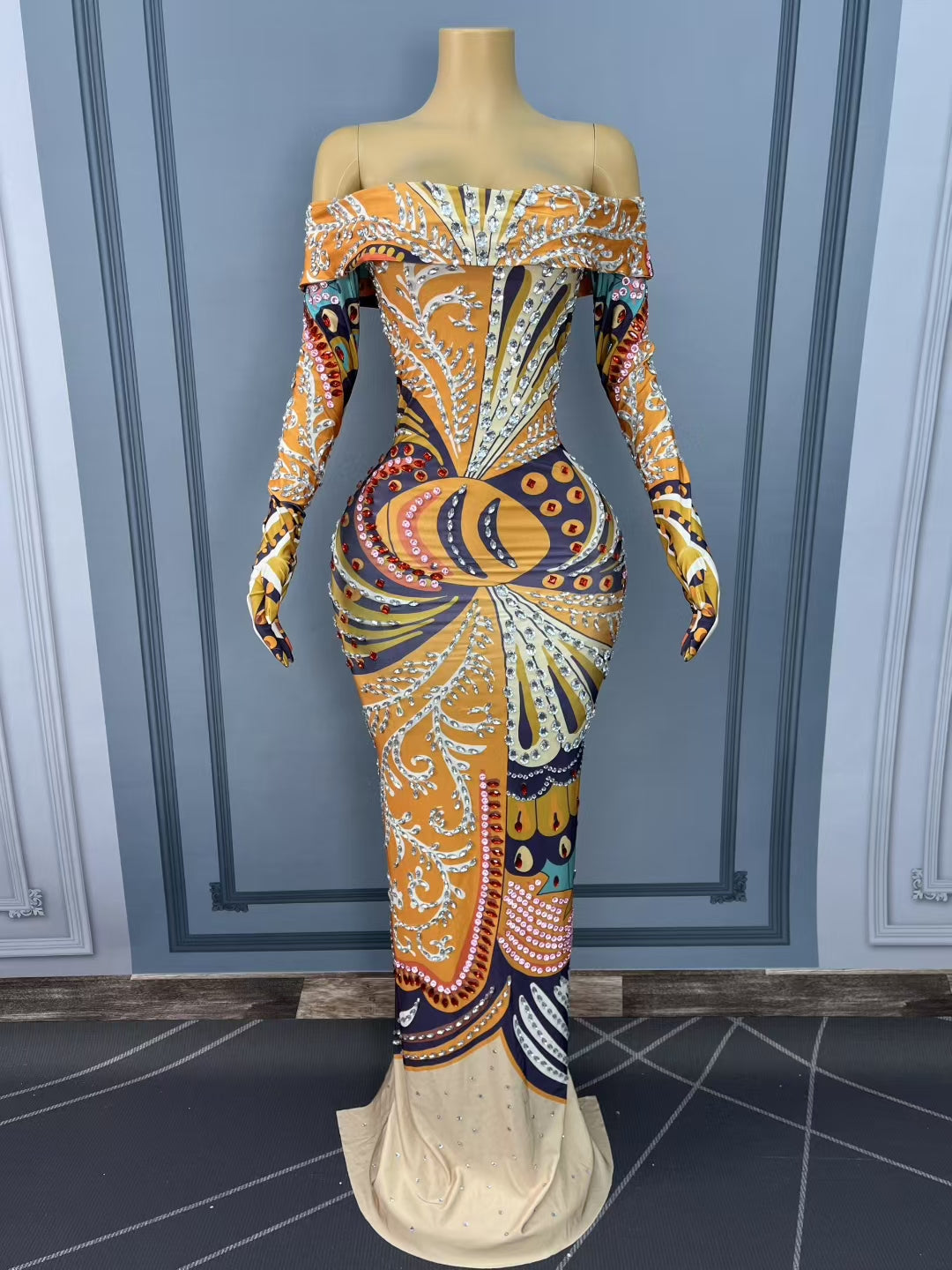 CELESINYI Fenghuangcaixia Crystal Print Mini Dress