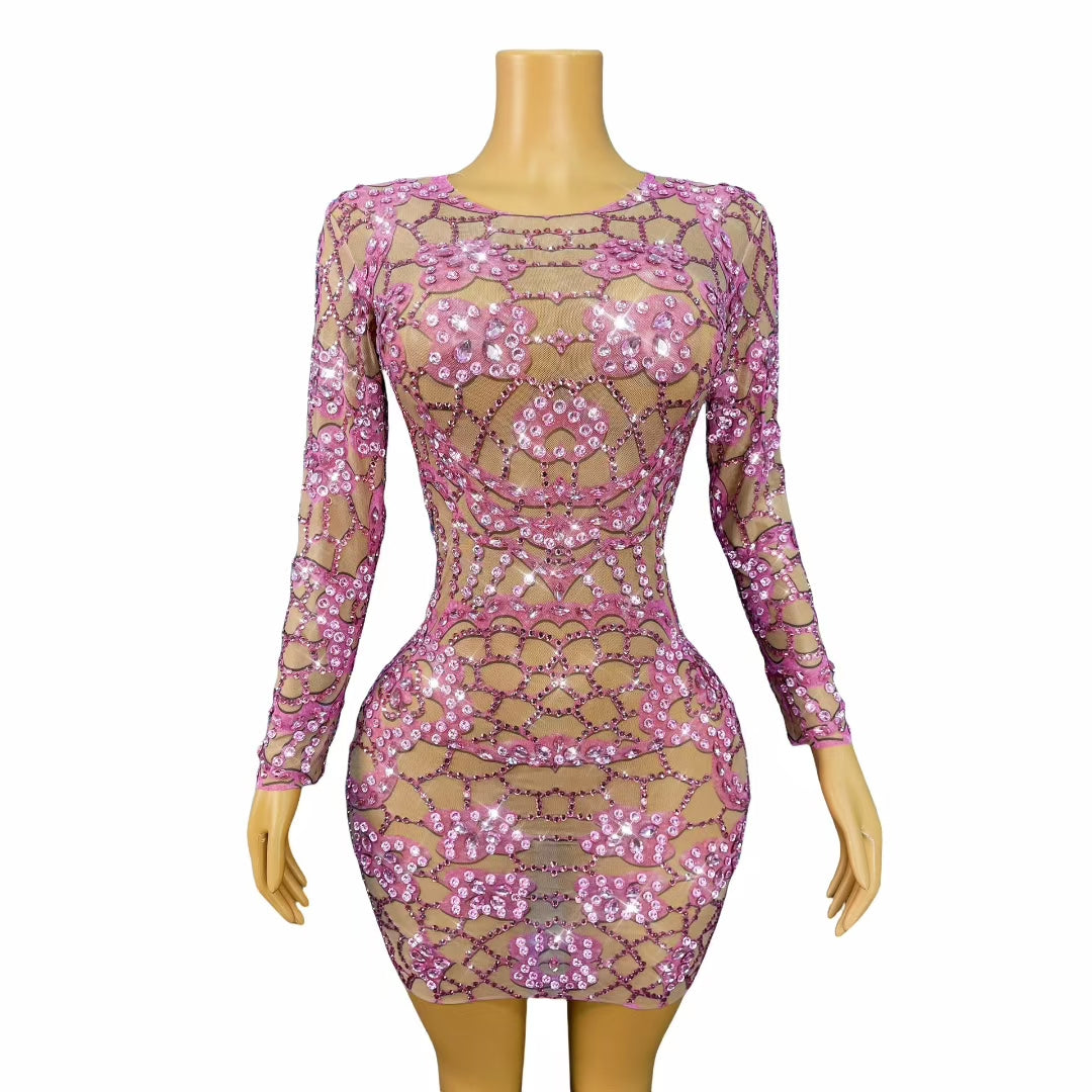 CELESINYI Huazhuwang Crystal Web Mini Dress
