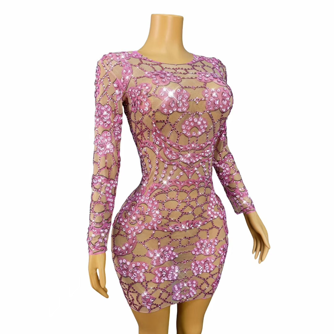 CELESINYI Huazhuwang Crystal Web Mini Dress