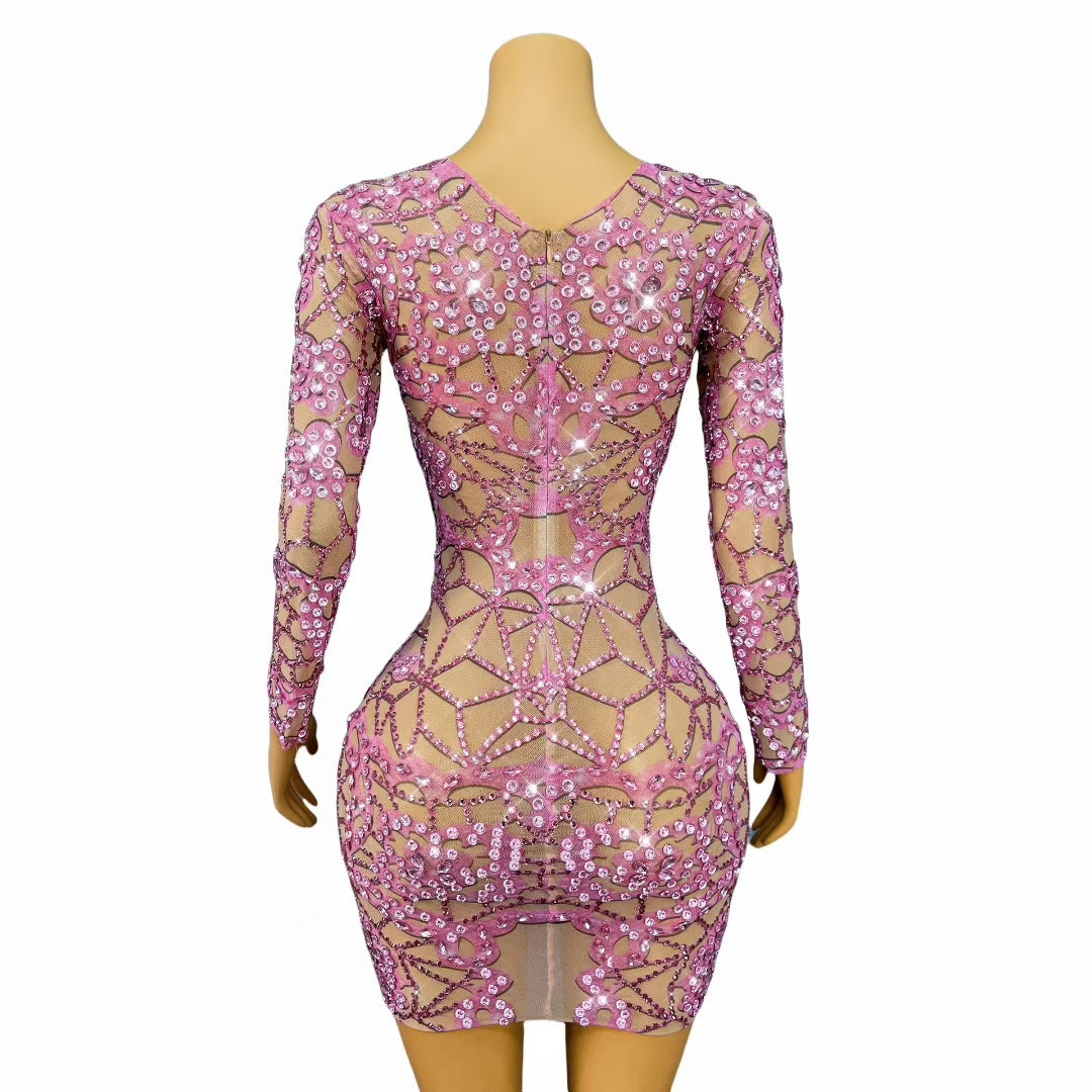 CELESINYI Huazhuwang Crystal Web Mini Dress