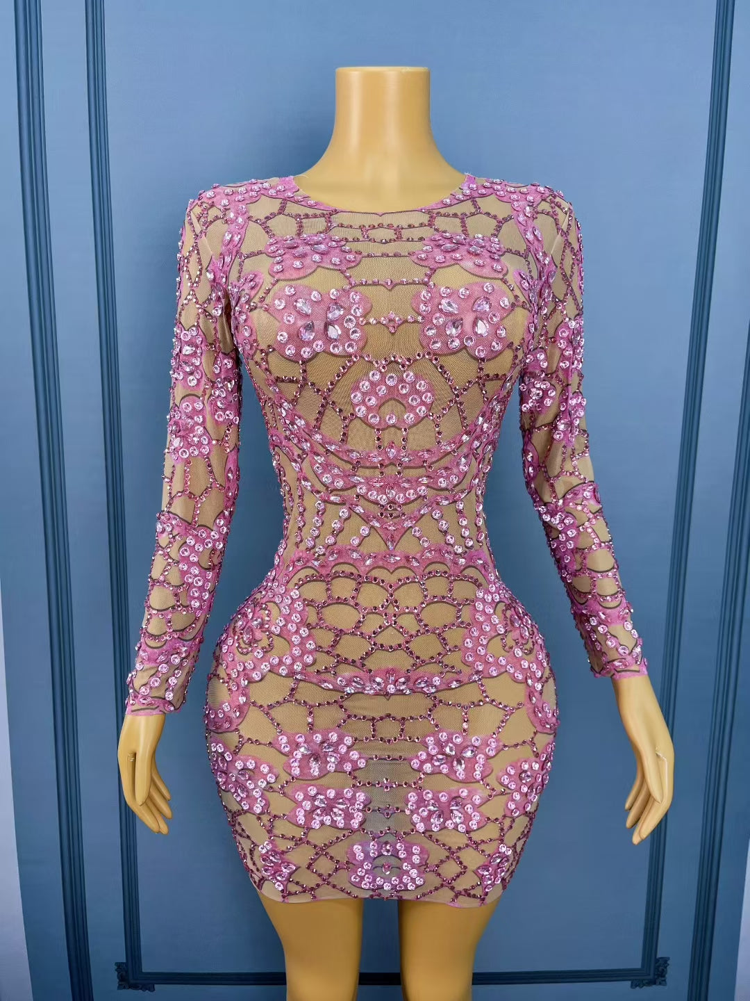 CELESINYI Huazhuwang Crystal Web Mini Dress