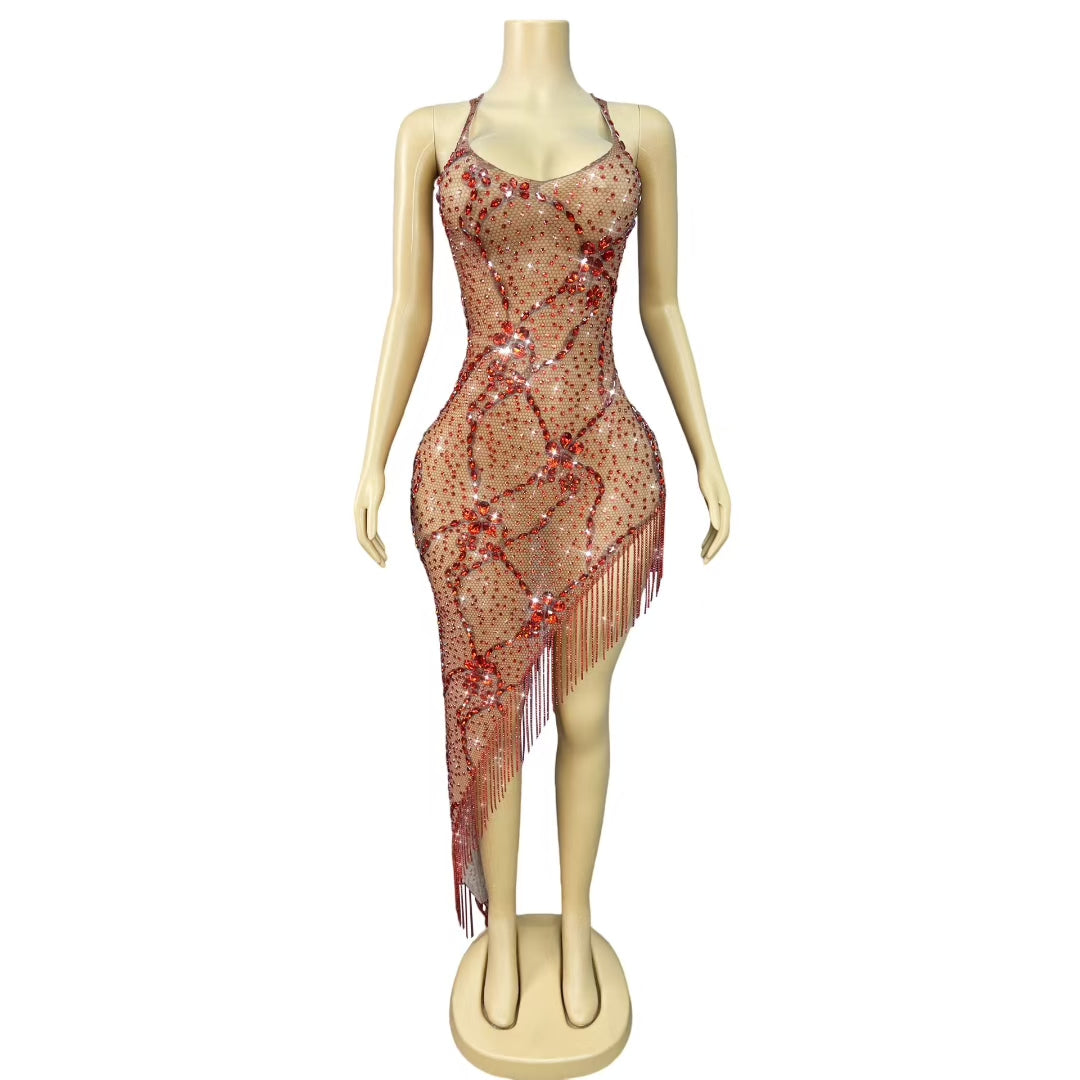 CELESINYI Zanghonghua Crystal Saffron Mini Dress