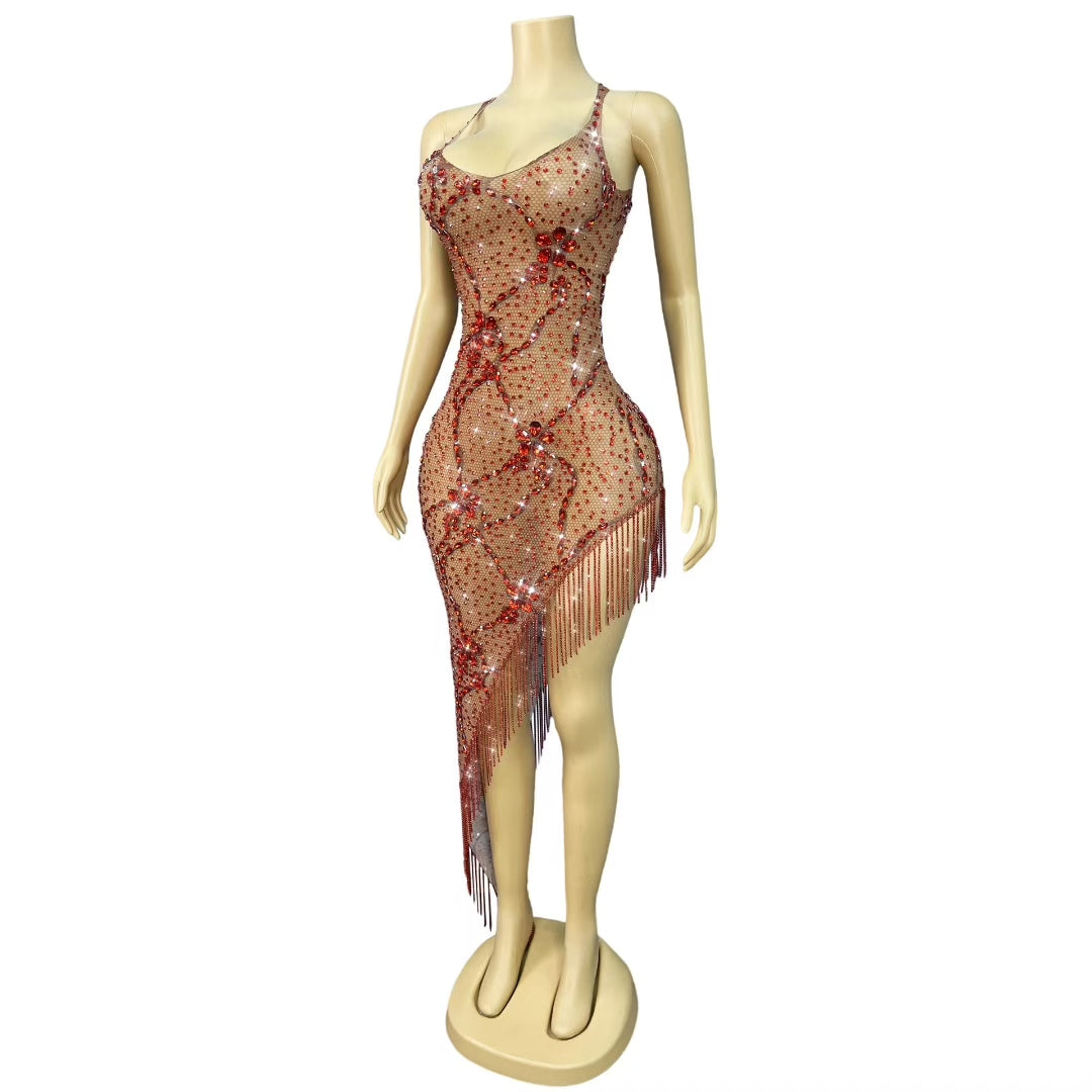 CELESINYI Zanghonghua Crystal Saffron Mini Dress