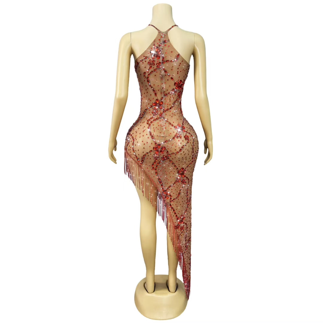 CELESINYI Zanghonghua Crystal Saffron Mini Dress