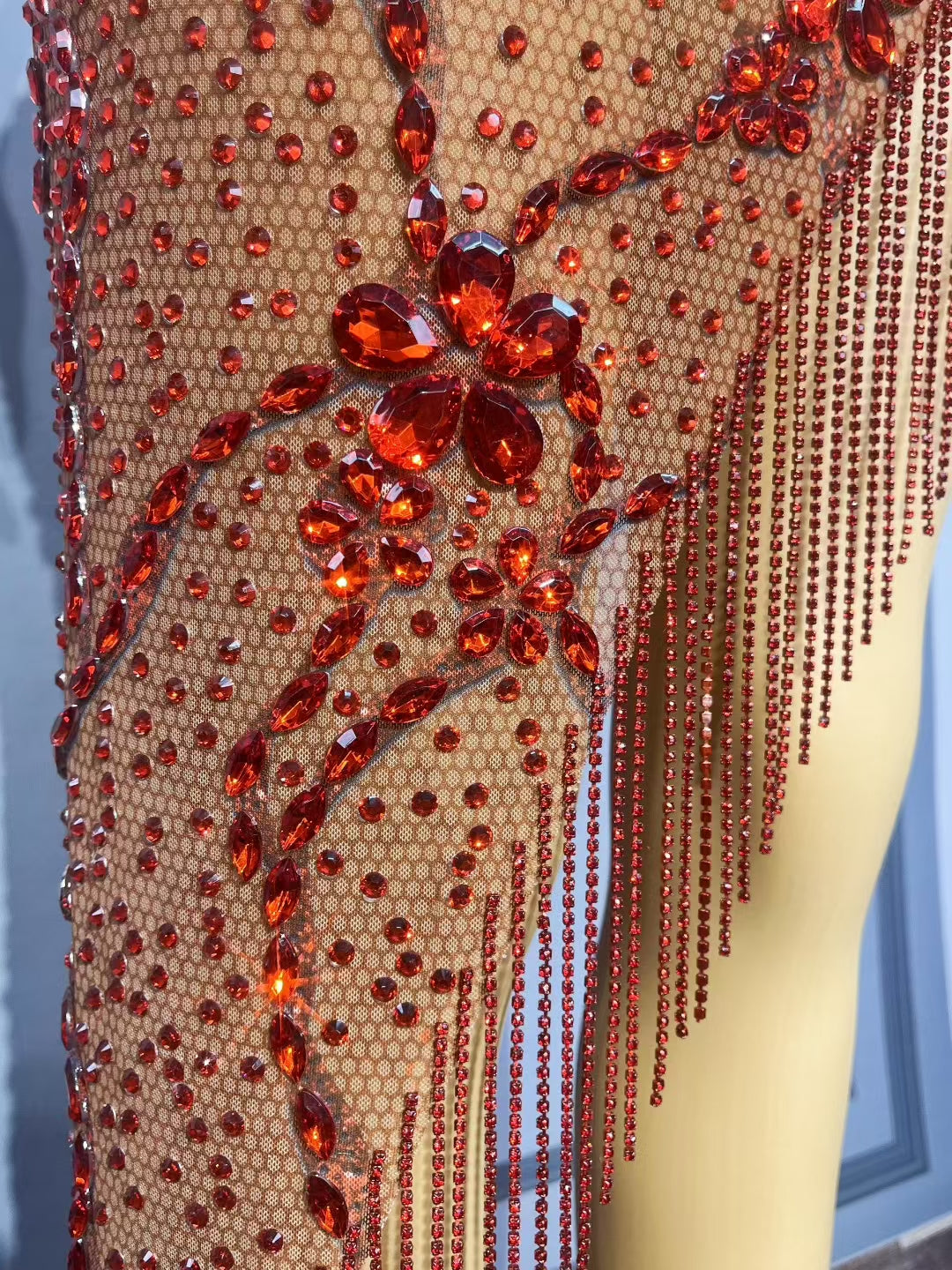 CELESINYI Zanghonghua Crystal Saffron Mini Dress