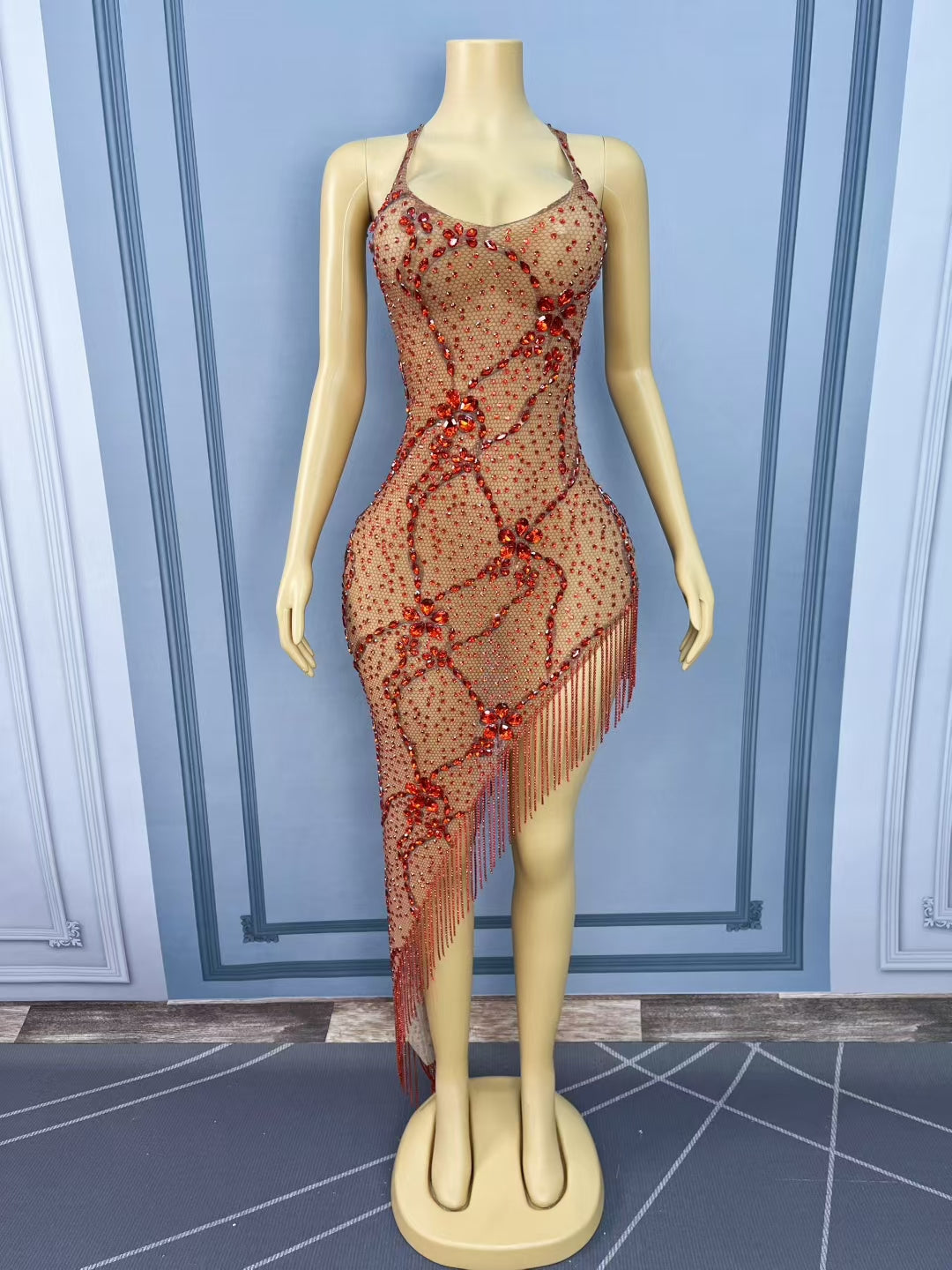 CELESINYI Zanghonghua Crystal Saffron Mini Dress
