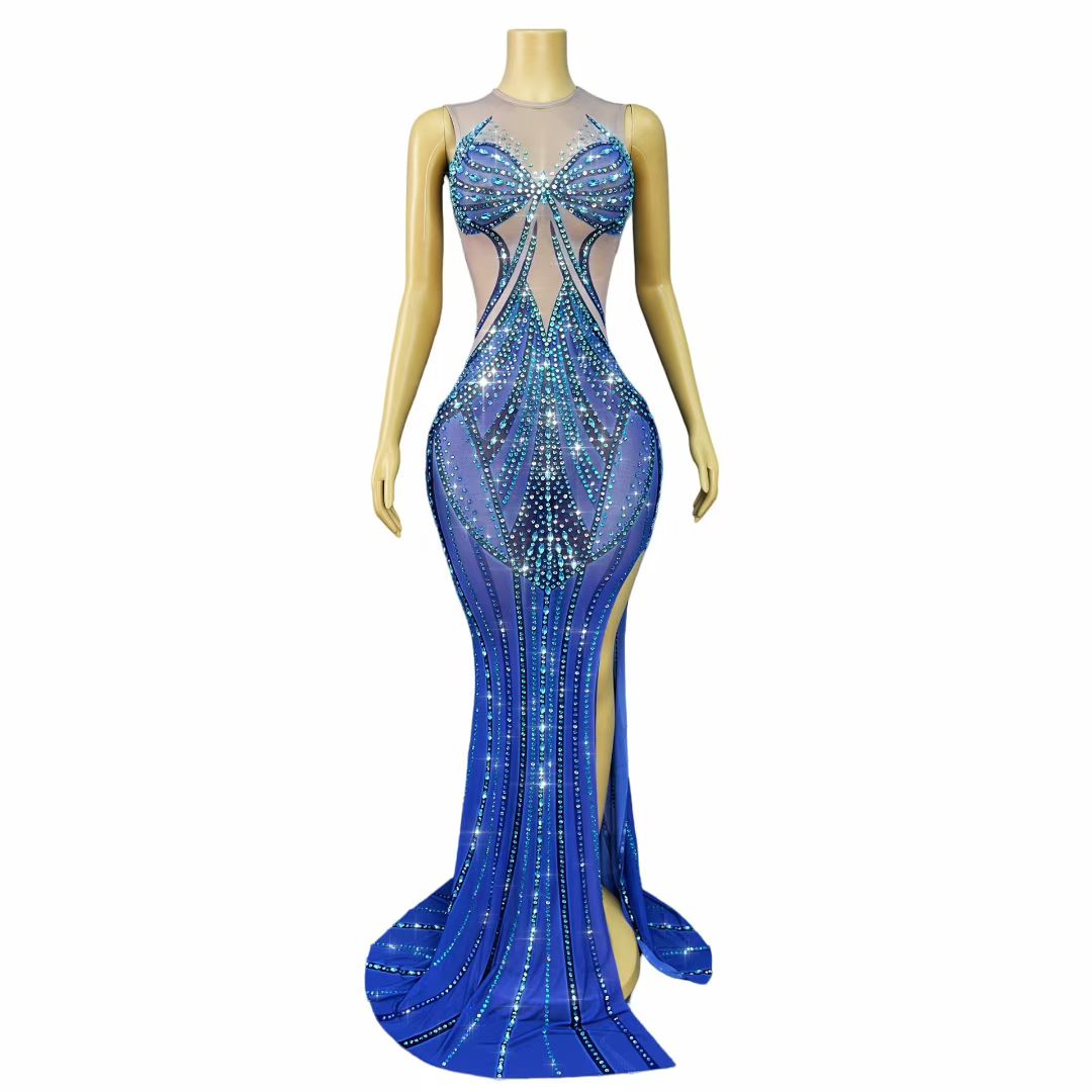 CELESINYI Lanjingling Crystal Butterfly Mermaid Gown