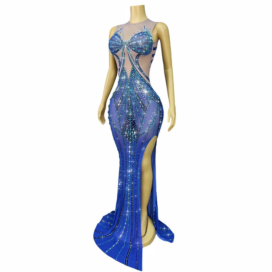 CELESINYI Lanjingling Crystal Butterfly Mermaid Gown